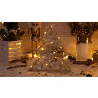 Božična svetlobna LED smreka, zlata, lesena, na baterije Timer 6+18h, 15LED, 3000K, 2xAA, CHRTRGS15GWW