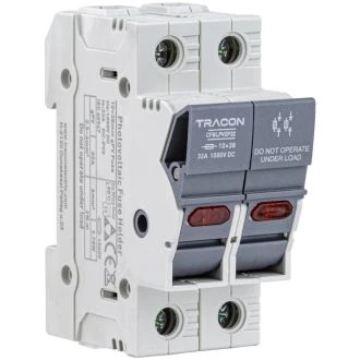 Varovalčno ločilno stikalo za cilindrične varovalke, PV (DC) 32A, 10×38, Un=1000VDC, Ui=6kV, 20kA, DC-PV0, IP20, 2P, LED, CFBLPV2P32