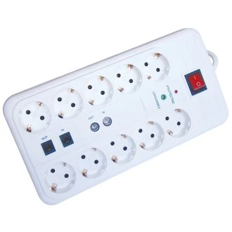 Oglati podaljšek 10 vtičnic, 3 m, stikalo+zaščita, koax+tel., HNKTM10-3M-KT