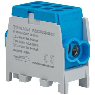 Odcep.vrst.sponka za glavni vod na mont. tir,modra,licenčna 2.5-25mm2, max. 1000VAC/DC, max.101A, FLECUR-25-25-2K