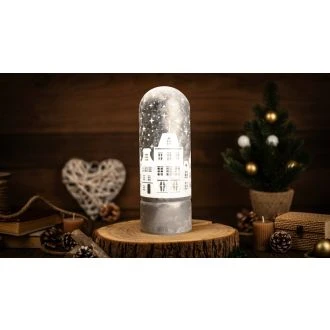 LED božična steklena krogla, mestece, na baterije Timer 6+18h, 15LED, 3000K, 3xAA, CHRGS15WW