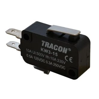 Pozicijsko stikalo, mikro, z vzmetno palico 10(3)A / 250V AC, 15mm, 4,8x0,8 mm, IP00, KW3-15