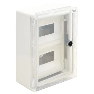 Plastična razdelilna omara z masko, prozorna vrata 2×9mod, L×W×H=330×250×130mm, IP65, IK08, 1000V AC/DC, TME332513MT
