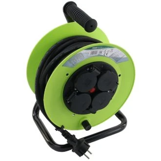Plastična kabelska roleta, kovinsko ogrodje 4×SCHUKO, 10m, 250V AC, 16 A, 3×1,5mm2, H07RN-F, IP44, KDZ-4/10G
