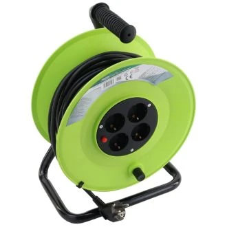 Plastična kabelska roleta, kovinsko ogrodje 4×SCHUKO, 20m, 250V AC, 16 A, 3×1,5mm2, H05VV-F, IP20, KDZ-4/20