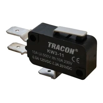 Pozicijsko stikalo, mikro, z vzmetno palico 10(3)A / 250V AC, 15mm, 6,3x0,8 mm, IP00, KW3-11