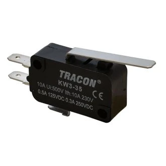 Pozicijsko stikalo, mikro, z vzmetno palico 10(3)A / 250V AC, 28mm, 4,8x0,8 mm, IP00, KW3-35