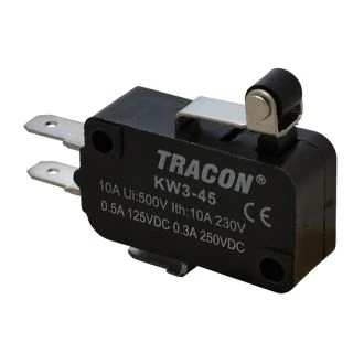 Pozicijsko stikalo, mikro, z ročajem in koleščkom 10(3)A / 250V AC, 15mm, 4,8x0,8 mm, IP00, KW3-45