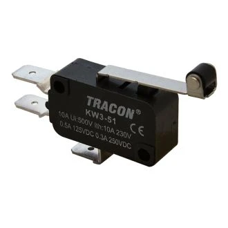 Pozicijsko stikalo, mikro, z ročajem in koleščkom 10(3)A / 250V AC, 28mm, 6,3x0,8 mm, IP00, KW3-51