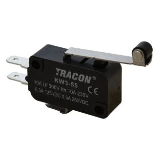 Pozicijsko stikalo, mikro, z ročajem in koleščkom 10(3)A / 250V AC, 28mm, 4,8x0,8 mm, IP00, KW3-55