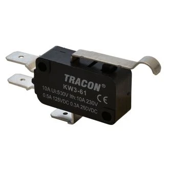 Pozicijsko stikalo, mikro, z upognj.vzmet.ročajem 10(3)A / 250V AC, 28mm, 6,3x0,8 mm, IP00, KW3-61