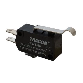 Pozicijsko stikalo, mikro, z upognj.vzmet.ročajem 10(3)A / 250V AC, 28mm, 4,8x0,8 mm, IP00, KW3-65