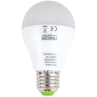 LED žarnica, bučka, z vgrajenim senzorjem gibanja 110-240 V, 50/60 Hz, 7W,600lm, 4000K, 360°, 60s, 5m,<20lx, EEI=F, LA60M7NW
