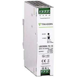 LED gonilnik/napajalnik, nastavljiv DC izhod, montaža na DIN 90-264VAC, 1,6A/DC12V, 6,3A/75W, LDCVDIN-75-12
