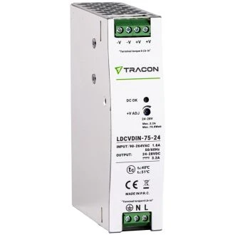 LED gonilnik/napajalnik, nastavljiv DC izhod, montaža na DIN 90-264VAC, 1,6A/DC24V, 3,2A/75W, LDCVDIN-75-24