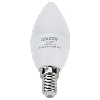 LED žarnica, sveča s čipom SAMSUNG 230V, 50Hz, 5W, 3000K, E14, 380lm, 180°, C37, EEI=F, LGYS5W