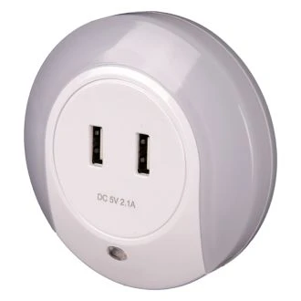 Nočna svetilka za vtičnico s senzorjem + USB port 230VAC, 50Hz, 1W, 1A/2A, NLUSB