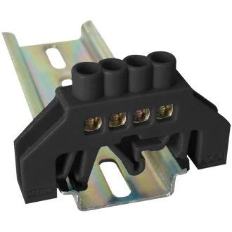 Izolirani ozemljitveni tir (N/PE), črni 230/400VAC, 63A, 6×9mm, 4P, IP20, 5 kos, NPE-BK6-4
