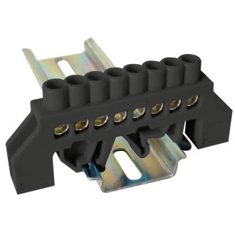 Izolirani ozemljitveni tir (N/PE), črni 230/400VAC, 63A, 6×9mm, 8P, IP20, 5 kos, NPE-BK6-8