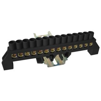 Izolirani ozemljitveni tir (N/PE), črni 230/400VAC, 100A, 8×12mm, 14P, IP20, 5 kos, NPE-BK8-14