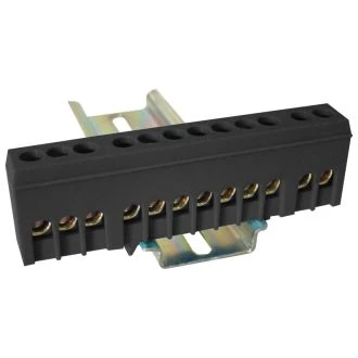 Izolirani ozemljitveni tir (N/PE), črni 230/400VAC, 63A, 6×9mm, 12P, IP20, 5 kos, NPE-ZBK