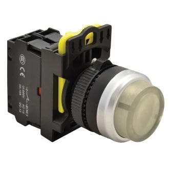 Svetleče pritisno stikalo, izbočeno, belo 1×NO, 5A/230V AC-15, IP65, LED 230V AC/DC, NYK3-HLW