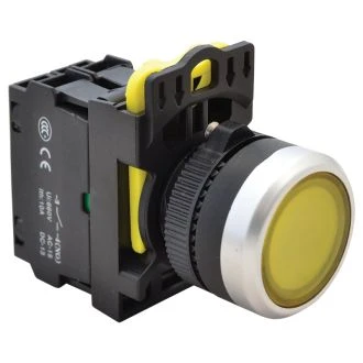 Svetleče pritisno stikalo, rumeno 1×NO, 5A/230V AC-15, IP65, LED 230V AC/DC, NYK3-LY