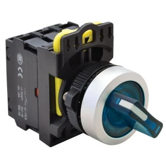Svetleče stikalo z ročajem, modro, LED, dvo-pozicijsko 1×NO+1×NC, 5A/230V AC-15, IP65, LED 230V AC/DC, NYK3-SL21B