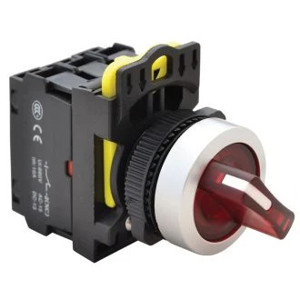 Svetleče stikalo z ročajem, rdeče, LED, dvo-pozicijsko 1×NO+1×NC, 5A/230V AC-15, IP65, LED 230V AC/DC, NYK3-SL21R