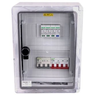 Prenapetostna zaščitna omarica za fotovoltaične sisteme 330×250×130mm,IP65,IK10,AC1+2, 400V, In:10A, Iimp:12.5kA, SPBPV310