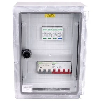 Prenapetostna zaščitna omarica za fotovoltaične sisteme 330×250×130mm,IP65,IK10,AC1+2, 400V, In:16A, Iimp:12.5kA, SPBPV316