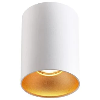 Stropno spot svetilno telo, oblika valja, belo, zlati reflektor 100-240VAC, 50Hz, 1xGU10, max.35W, SPGU10MGW