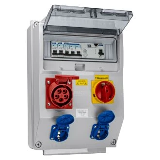 Gradbiščna omarica/vtično gnezdo+ZAŠČITA Z OŽIČENJEM+glavno Prot.:RCCB,MCB,Out:2×SCHUKO+1×16A(3P+N+E), TDB15-12MVK