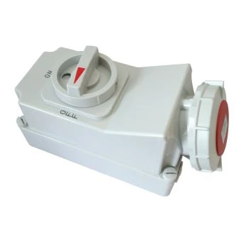Industrijska vtičnica, nadometna + stikalo z mehansko zaporo 16A, 230V, 2P+E, 6h, IP67, TICS-1132R