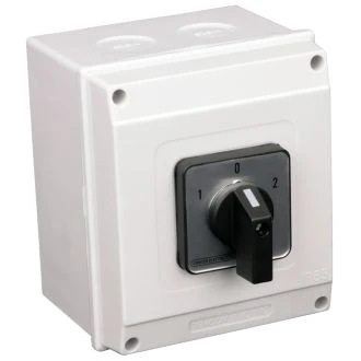 Grebenasto stikalo z ohišjem, (1-0-2) 400V, 63A, 2×3P, 18,5kW, 64×64mm, 90°, IP65, TKV-636/3T65