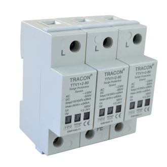 AC/DC prenapetostni odvodnik tipa 1+2,vgrajen zaščit.element 230/400 V, 8 kA (10/350 us) 40/80 kA (8/20 us), 3P, TTV1+2-80-3P